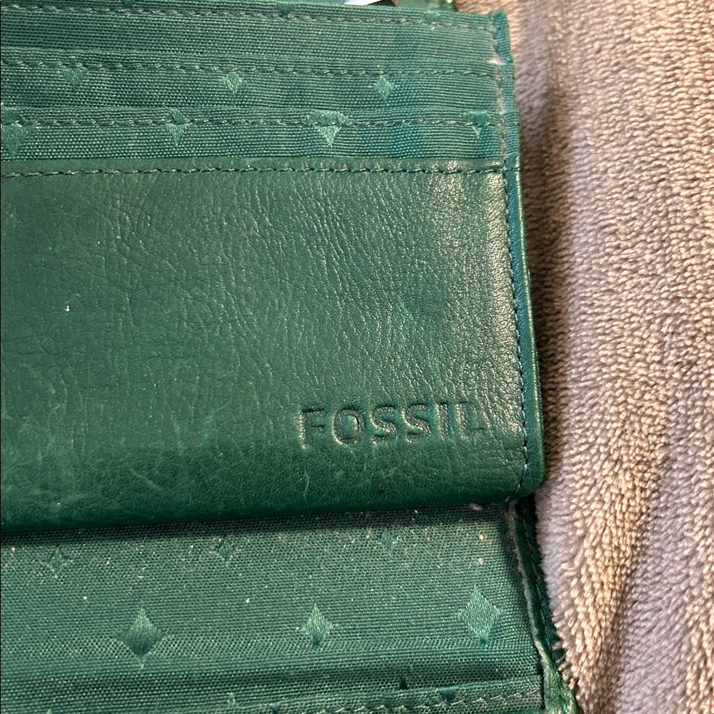 Fossil Green Leather Wallet Vguc Very Clean - image 7